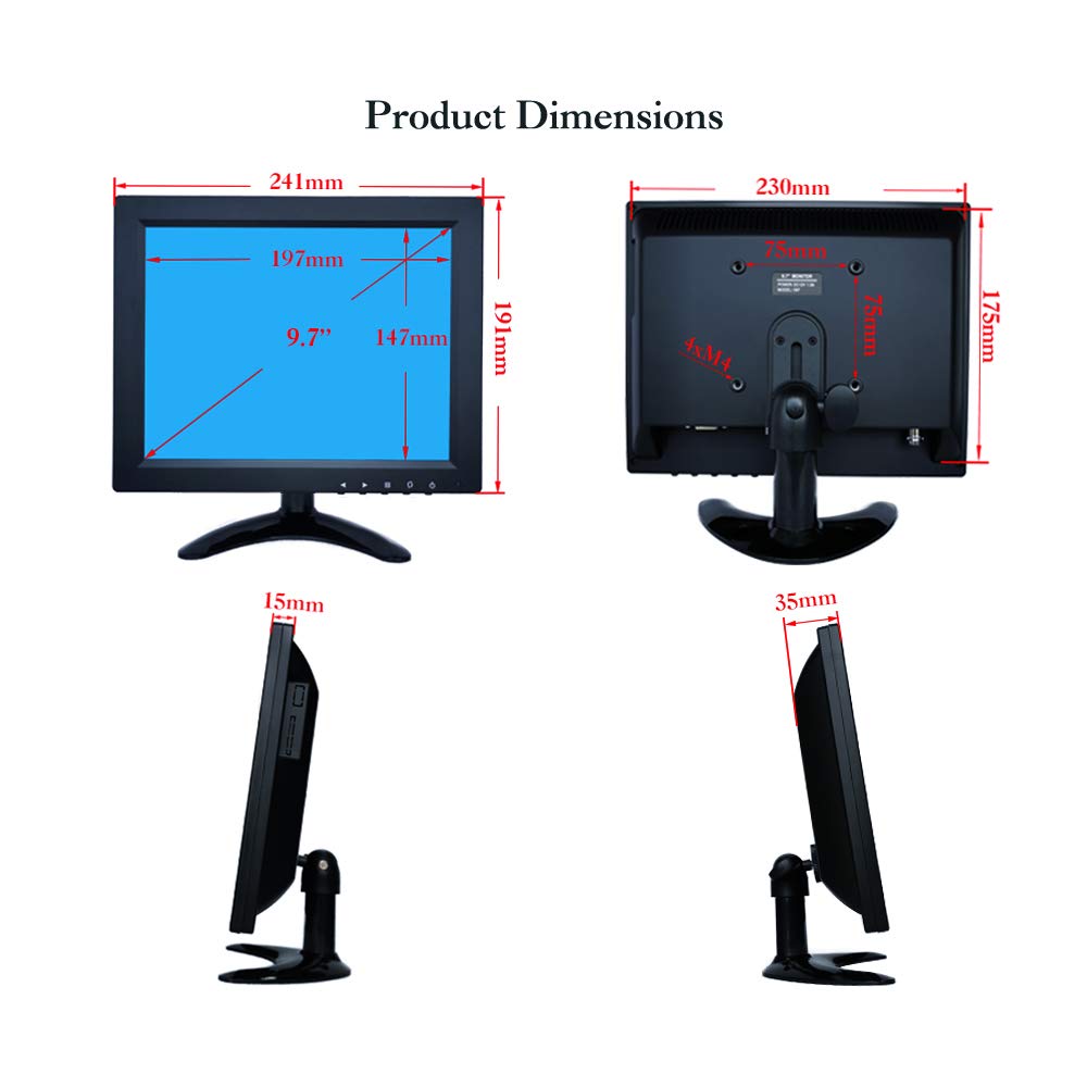 iChawk 9.7'' inch Monitor 1024x768 4:3 Full View IPS Positive Screen AV BNC HDMI VGA Built-in Speaker LCD Screen PC Display, Industrial Medical Equipment, Pluggable U-Disk Portable Player W097PN-592