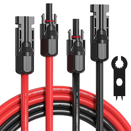 10AWG Solar Extension Cable 10 Feet, 10 Gauge Solar Panel Cables 10FT for Solar Systems, Car, RVs, and Boats, Tinned Copper PV Wire Ends with Solar Connector (10ft Red+10ft Black)