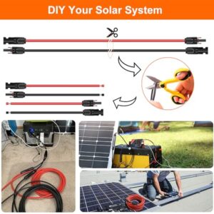 10AWG Solar Extension Cable 10 Feet, 10 Gauge Solar Panel Cables 10FT for Solar Systems, Car, RVs, and Boats, Tinned Copper PV Wire Ends with Solar Connector (10ft Red+10ft Black)