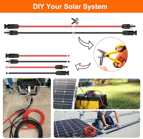 10AWG Solar Extension Cable 10 Feet, 10 Gauge Solar Panel Cables 10FT for Solar Systems, Car, RVs, and Boats, Tinned Copper PV Wire Ends with Solar Connector (10ft Red+10ft Black)