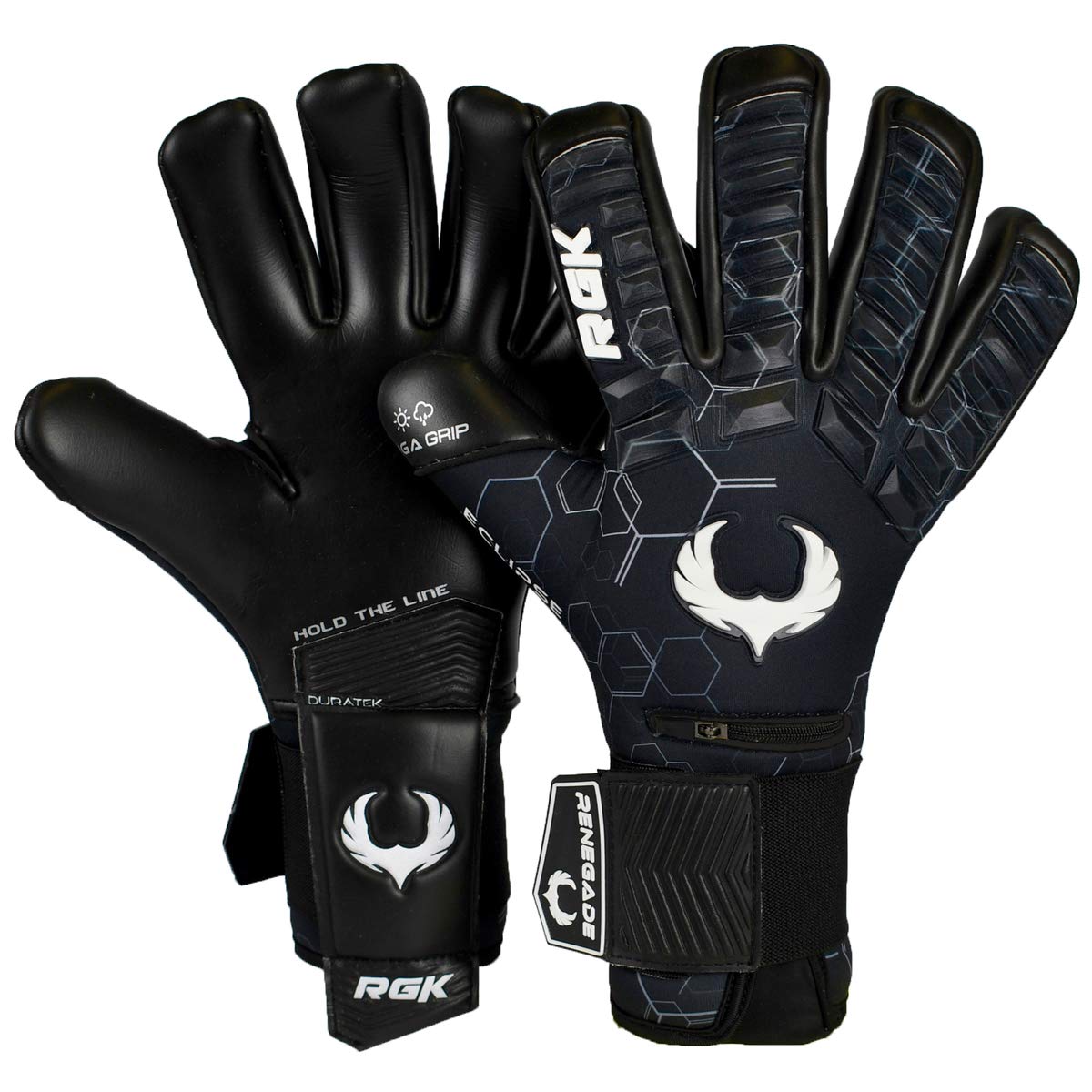 Renegade GK Eclipse Helix Professional Goalie Gloves | 4mm EXT Contact Grip & Breathaprene | Black & White Soccer Goalkeeper Gloves (Size 8, Youth-Adult, Negative Cut, Level 5)