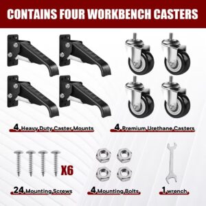 SPACECARE Workbench Casters Heavy Duty Retractable Casters Kit, Capacity 800Lbs Set of 4 Stepdown Casters Adjustable Polyurethane Durable Steel Construction