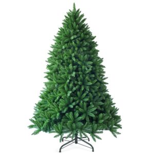 goplus 7.5ft unlit artificial christmas tree, premium hinged fir tree, easy assembly with metal stand, xmas décor for indoor and outdoor (7.5ft)