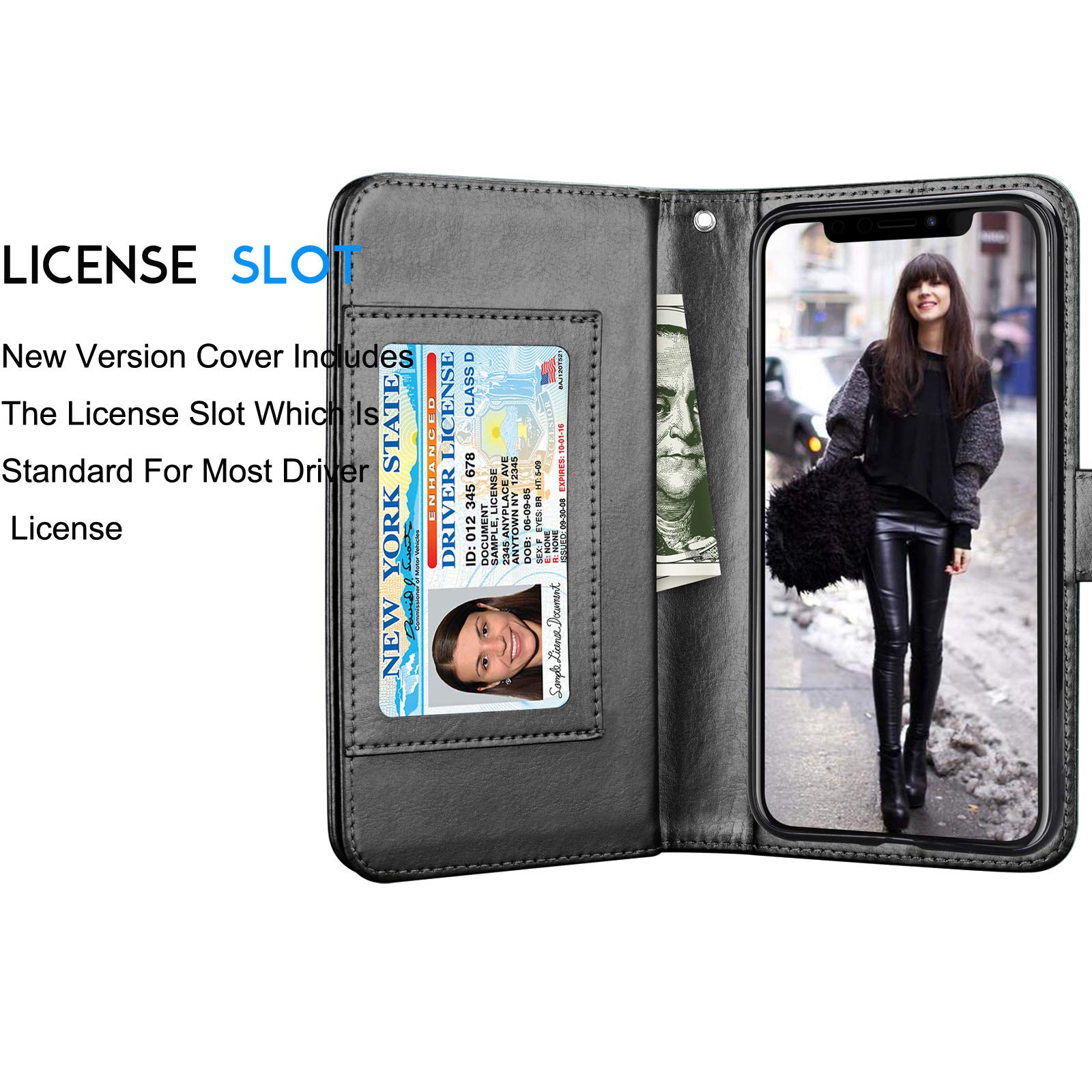 Tekcoo Wallet Case for iPhone 11 Pro / iPhone11 Pro (5.8 inch) 2019 Luxury ID Cash Credit Card Slots Holder Carrying Pouch Folio Flip PU Leather Cover [Detachable Magnetic Hard Case] Lanyard - Black