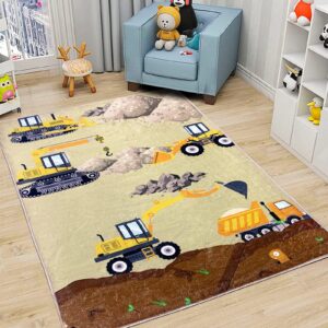 ustide kids carpet 3'2x5', soft construction play mat washable cartoon excavator boys bedroom rug baby crawling play mat nursery rug