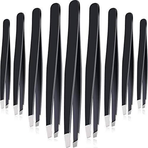 12 Pieces Eyebrow Tweezers Stainless Steel Slant Tip Tweezers Facial Hair Eyebrow Precision Tweezers for Men and Women(Black)