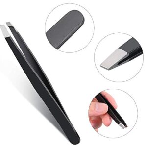 12 Pieces Eyebrow Tweezers Stainless Steel Slant Tip Tweezers Facial Hair Eyebrow Precision Tweezers for Men and Women(Black)