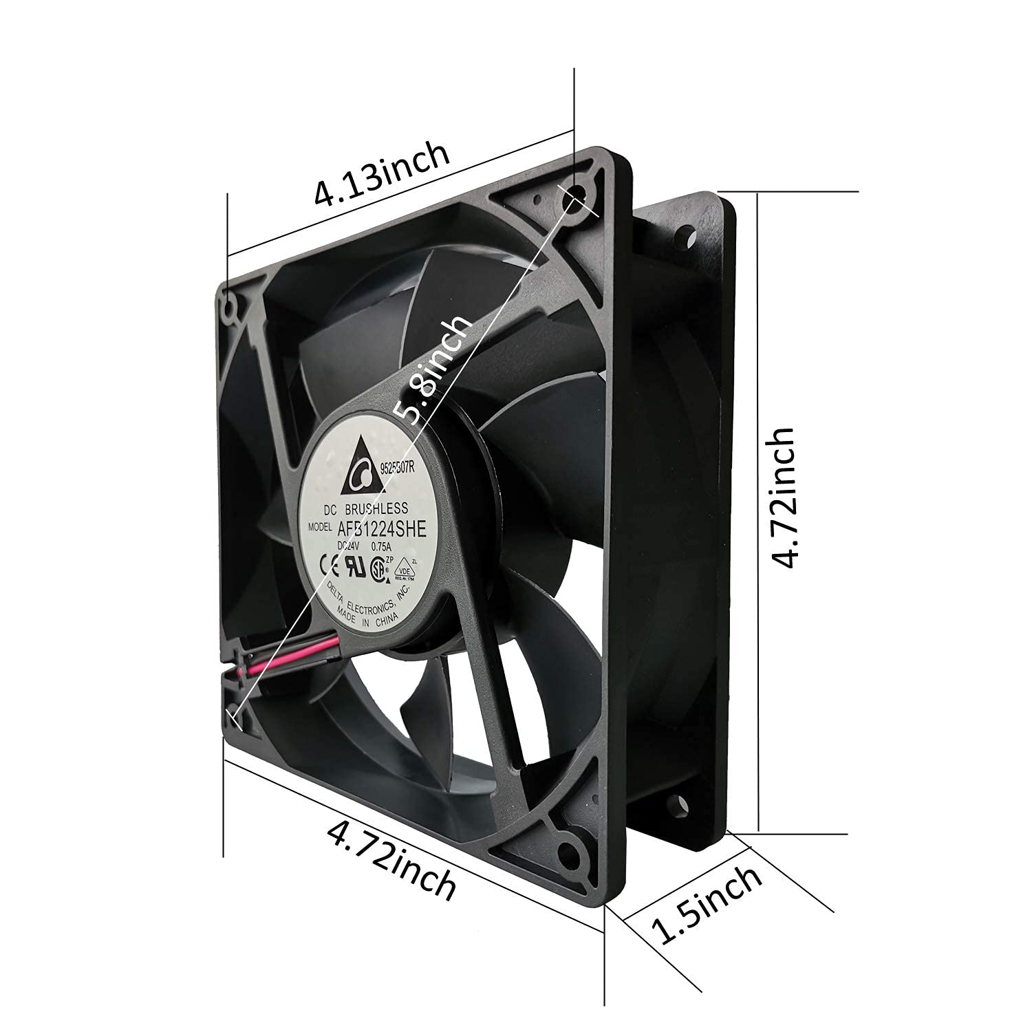 Delta 120mm High CFM Fan AFB1224SHE 24V DC 120mm 3Pin 2 Wire PC Computer CPU Case Exhaust Muffin Fan with Metal Finger Guard Grill 3700RPM