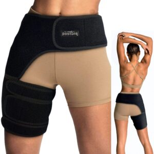 vriksasana groin hip brace | sciatica support wrap | hamstring compression sleeve for men and women for pulled quadriceps thigh muscle, hip flexor strain, bursitis and arthritis (right leg)