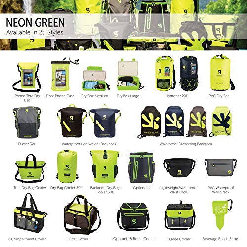 geckobrands Hydroner 20L Waterproof Dry Bag Backpack, Navy/Neon Green - Lightweight Travel Bag with Clear Phone Pouch