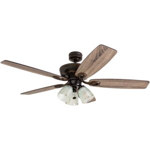 prominence home marston, 52 inch traditional indoor led ceiling fan with light, pull chain, three mounting options, 5 dual finish blades, reversible motor - 51017-01 (oil rubbed bronze)