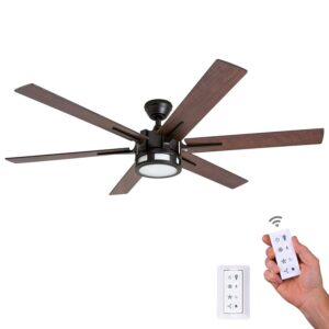 honeywell ceiling fans kaliza, 56 inch indoor modern led ceiling fan with light and remote control, dual mounting options, 6 blades with dual finish, reversible motor - 51036-01 - (bronze)