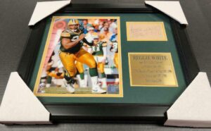 reggie white autographed cut reprint framed 8x10 photo green bay packers