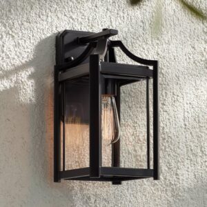franklin iron works rockford farmhouse rustic outdoor wall light fixture black 12 1/2" clear beveled glass decor for exterior house porch patio outside deck garage yard front door garden home