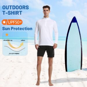 DAYOUNG Mens Zip Pullover UPF 50+ Sun Protection Long Sleeve Hiking Fishing Outdoors Performance T-Shirt YWT12 White S