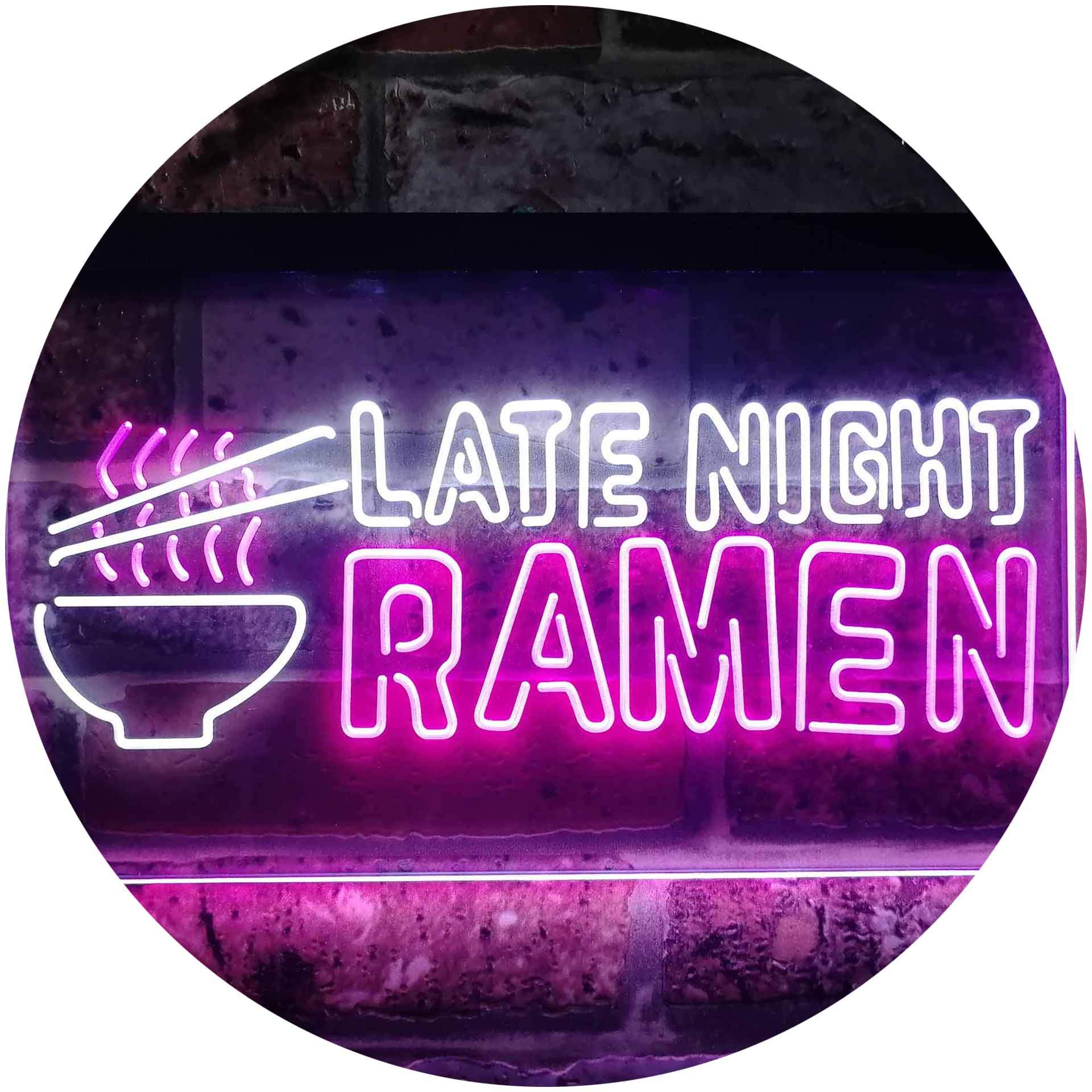 ADVPRO Late Night Ramen Japanese Food Dual Color LED Neon Sign White & Purple 16" x 12" st6s43-i3305-wp