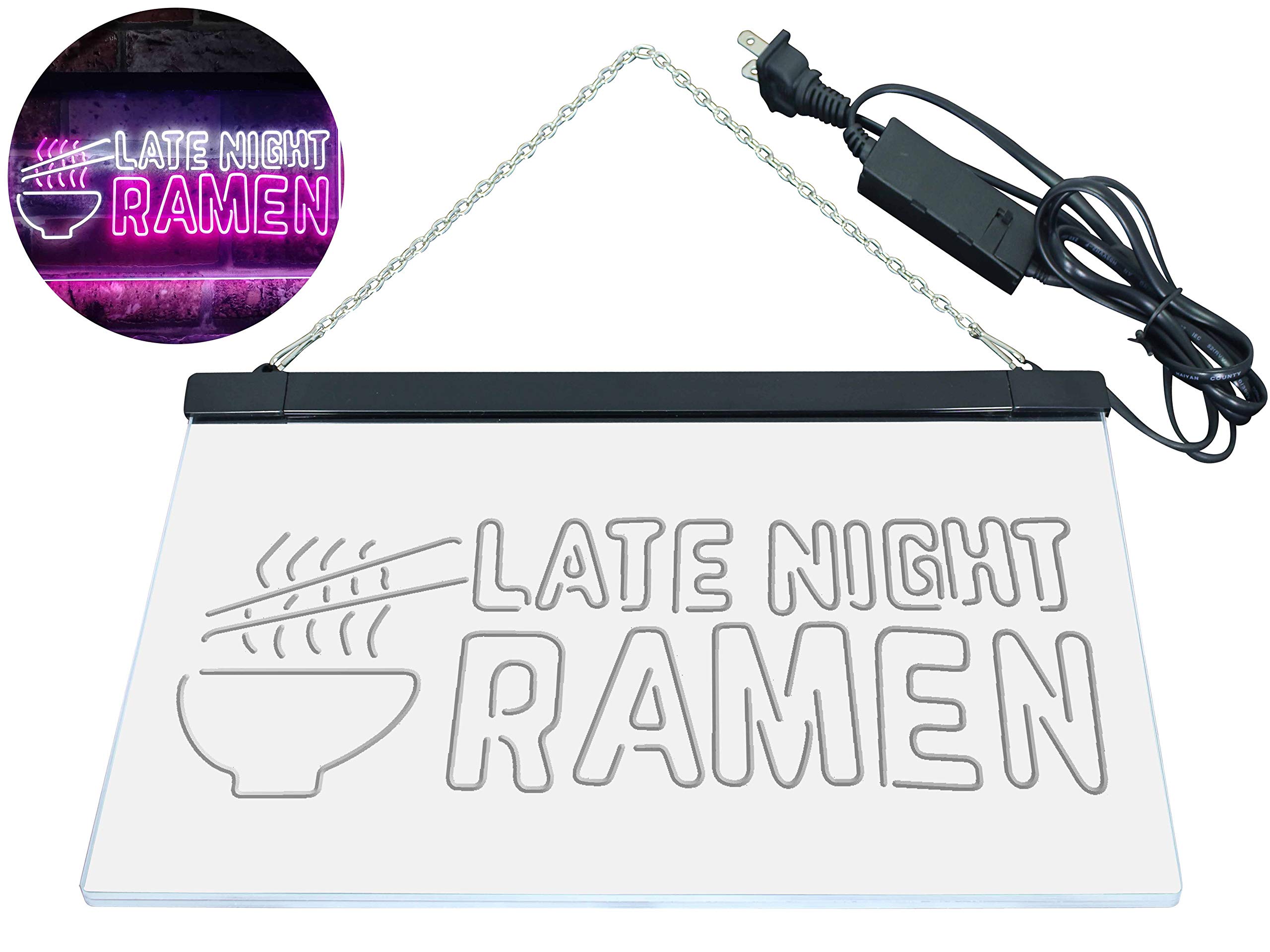 ADVPRO Late Night Ramen Japanese Food Dual Color LED Neon Sign White & Purple 16" x 12" st6s43-i3305-wp