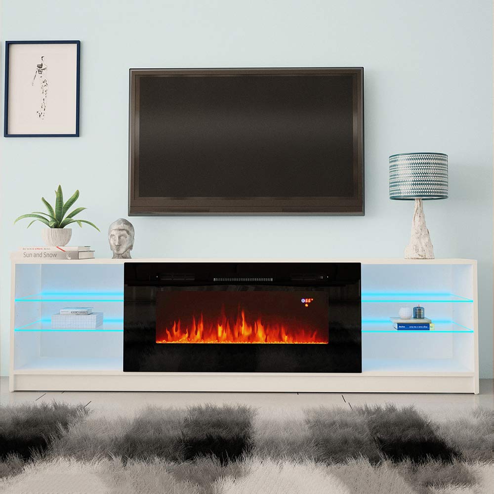 MEBLE FURNITURE & RUGS Boston 01 Electric Fireplace Modern 79" TV Stand