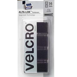 VELCRO Brand - VEL-30180-USA ALFA-LOK Fasteners | Heavy Duty Snap-Lock Technology | Self-Engaging and Multidirectional Use | Black, 1 inch Squares, 16 Sets