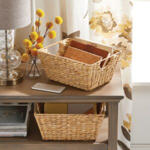 mDesign Natural Woven Hyacinth Closet Storage Organizer Basket Bin for Kitchen Cabinets, Pantry, Bathroom, Laundry Room, Closets, Garage - 4 Pack - Natural