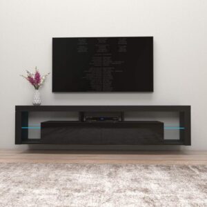 meble furniture & rugs milano 200 floating tv stand for tvs up to 90", modern high gloss 79" entertainment center, wall mounted tv media console with storage cabinets and led lights