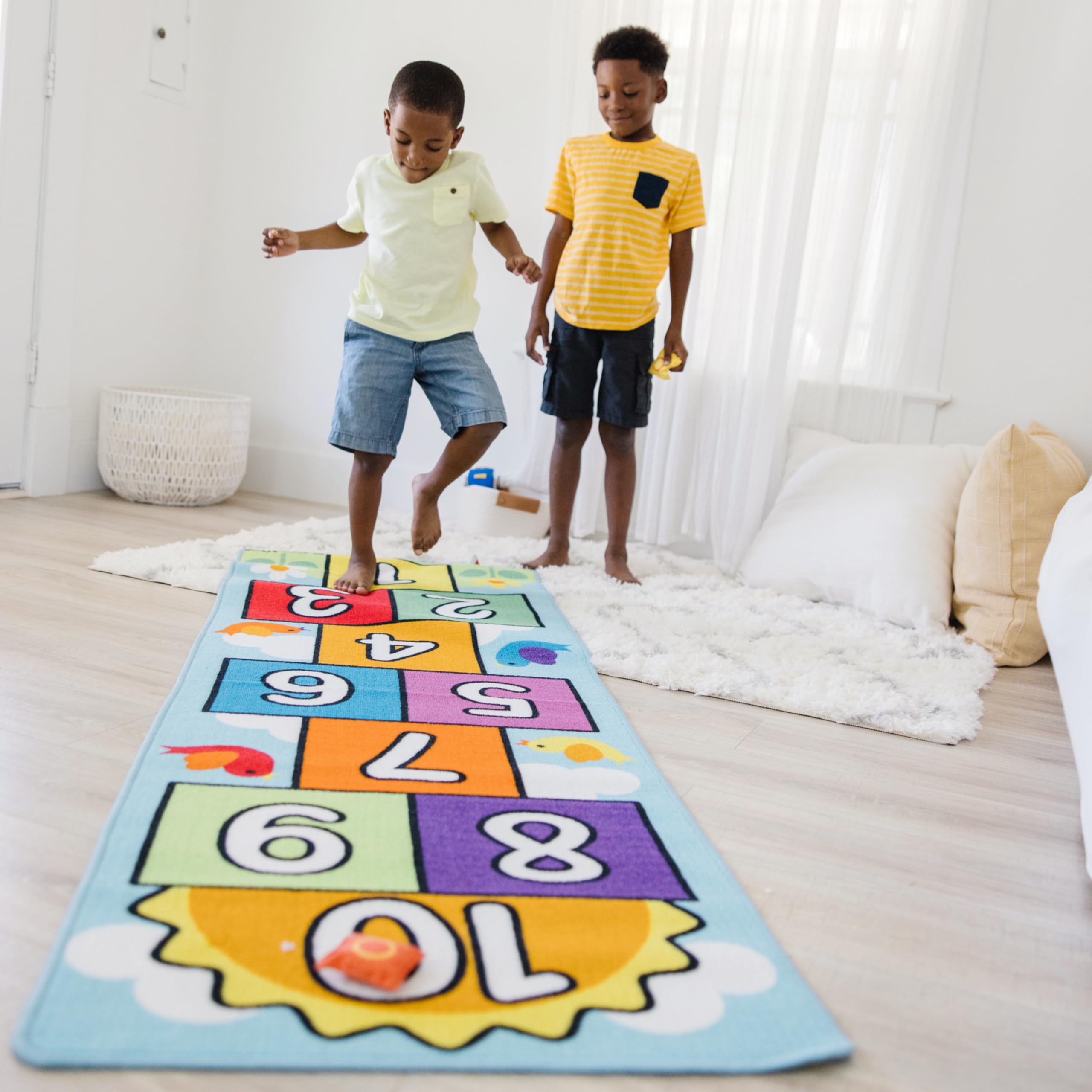 Melissa & Doug Hop & Count Hopscotch Rug (Play Space & Room Decor, Skid-Proof Backing, 27” H x 5.5” W x 5.5” L) - Classic Hopscotch Rug For Kids