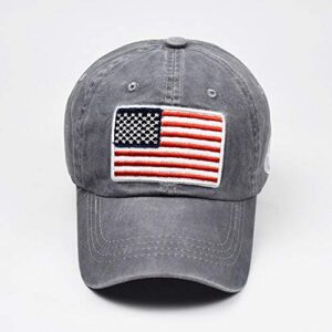 Mealah Men's American-Flag Baseball-Cap Embroidery - Washed Adjustable USA Dad Hat for Women Grey