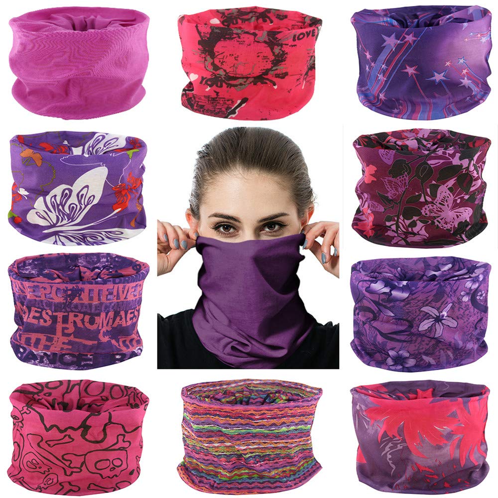 Cutewing Magic Scarf Seamless Bandanas Magic Headband Outdoor Neck Gaiter Elastic Face Mask Multi Headwear Sport Sweatband UV Balaclava Pack of 10