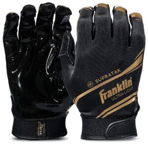 franklin sports supratak football receiver gloves - black/gold - youth small