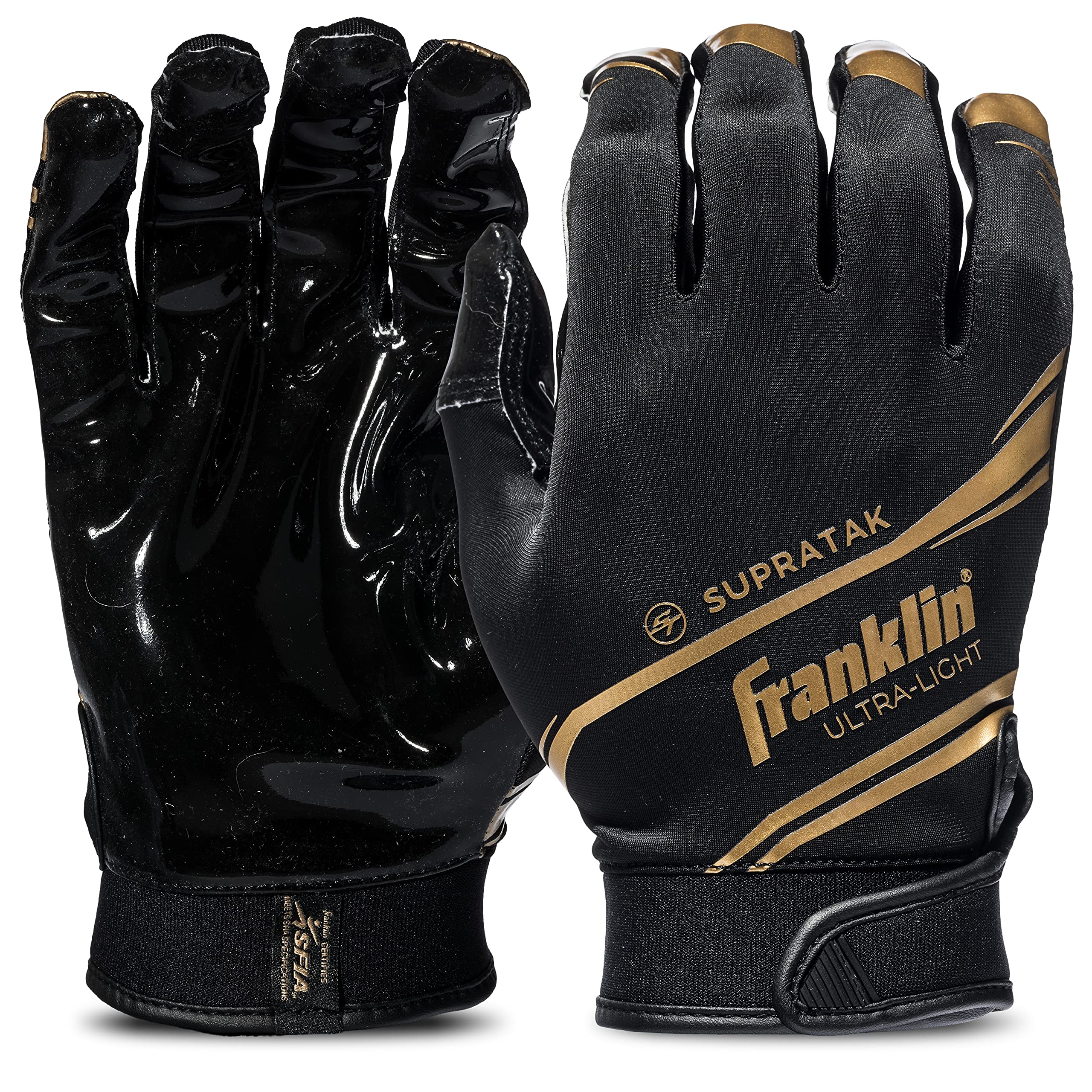 Franklin Sports Supratak Football Receiver Gloves - Black/Gold - Youth Small