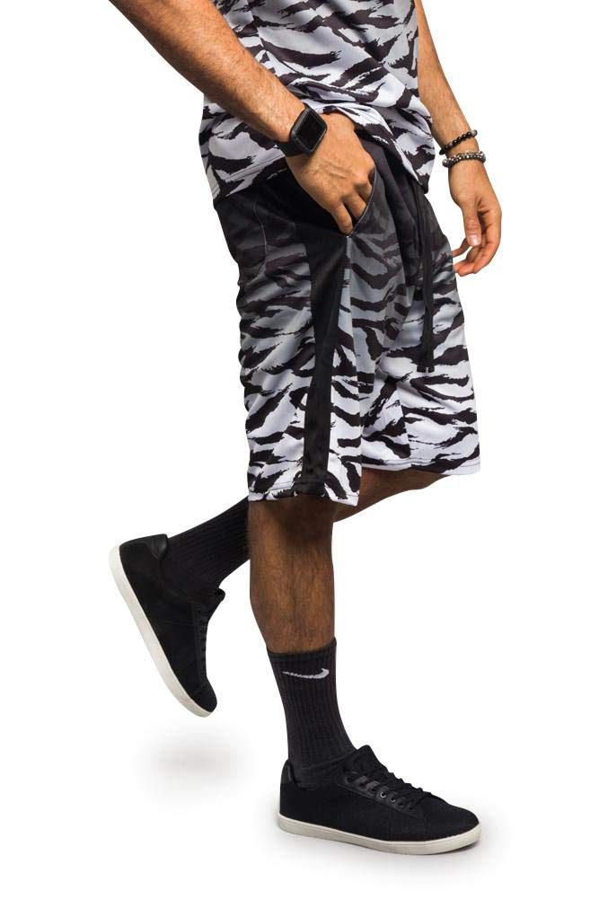 Victorious Men's Dip Dye Gradient Tiger Camo Tracksuit Set Short Sleeve Top and Shorts ST400 - Black - Medium - AA14I