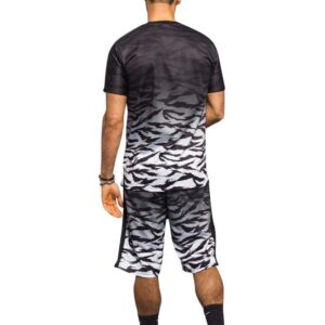 Victorious Men's Dip Dye Gradient Tiger Camo Tracksuit Set Short Sleeve Top and Shorts ST400 - Black - Medium - AA14I