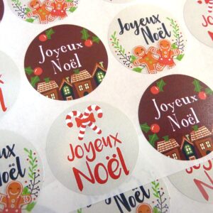 Pack of 30 Joyeuses Fêtes Joyeux Noël French Christmas Greeting Stickers, Colourful Self-Stick Labels for Cards, Envelopes, Craft, Decoration