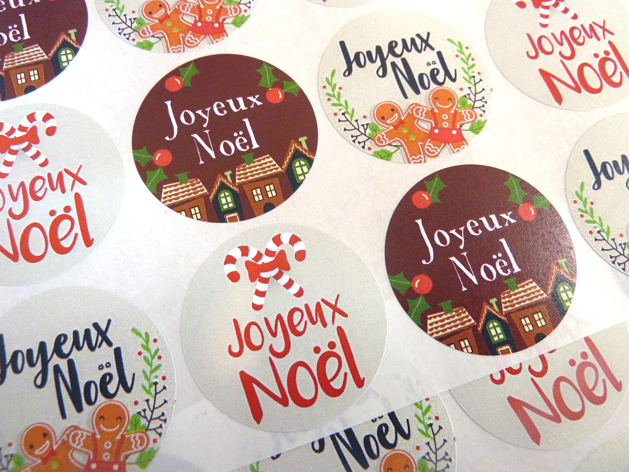 Pack of 30 Joyeuses Fêtes Joyeux Noël French Christmas Greeting Stickers, Colourful Self-Stick Labels for Cards, Envelopes, Craft, Decoration