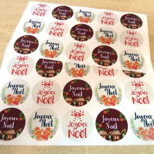 Pack of 30 Joyeuses Fêtes Joyeux Noël French Christmas Greeting Stickers, Colourful Self-Stick Labels for Cards, Envelopes, Craft, Decoration