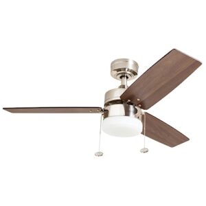 Prominence Home Reston, 42 Inch Modern Farmhouse LED Ceiling Fan with Light, Pull Chain, Dual Mounting Options, Dual Finish Blades, Reversible Motor - 51014-01 (Brushed Nickel)