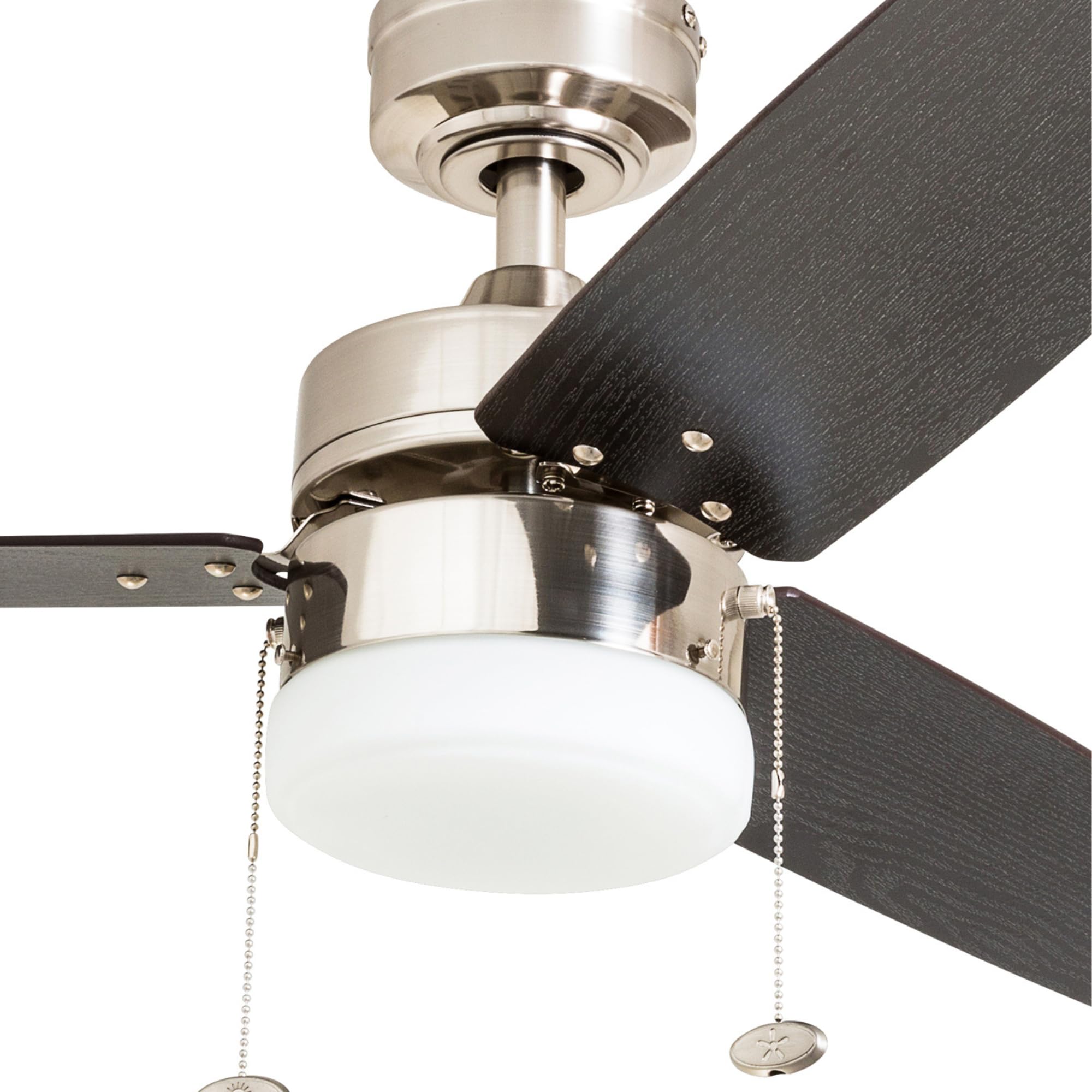 Prominence Home Reston, 42 Inch Modern Farmhouse LED Ceiling Fan with Light, Pull Chain, Dual Mounting Options, Dual Finish Blades, Reversible Motor - 51014-01 (Brushed Nickel)