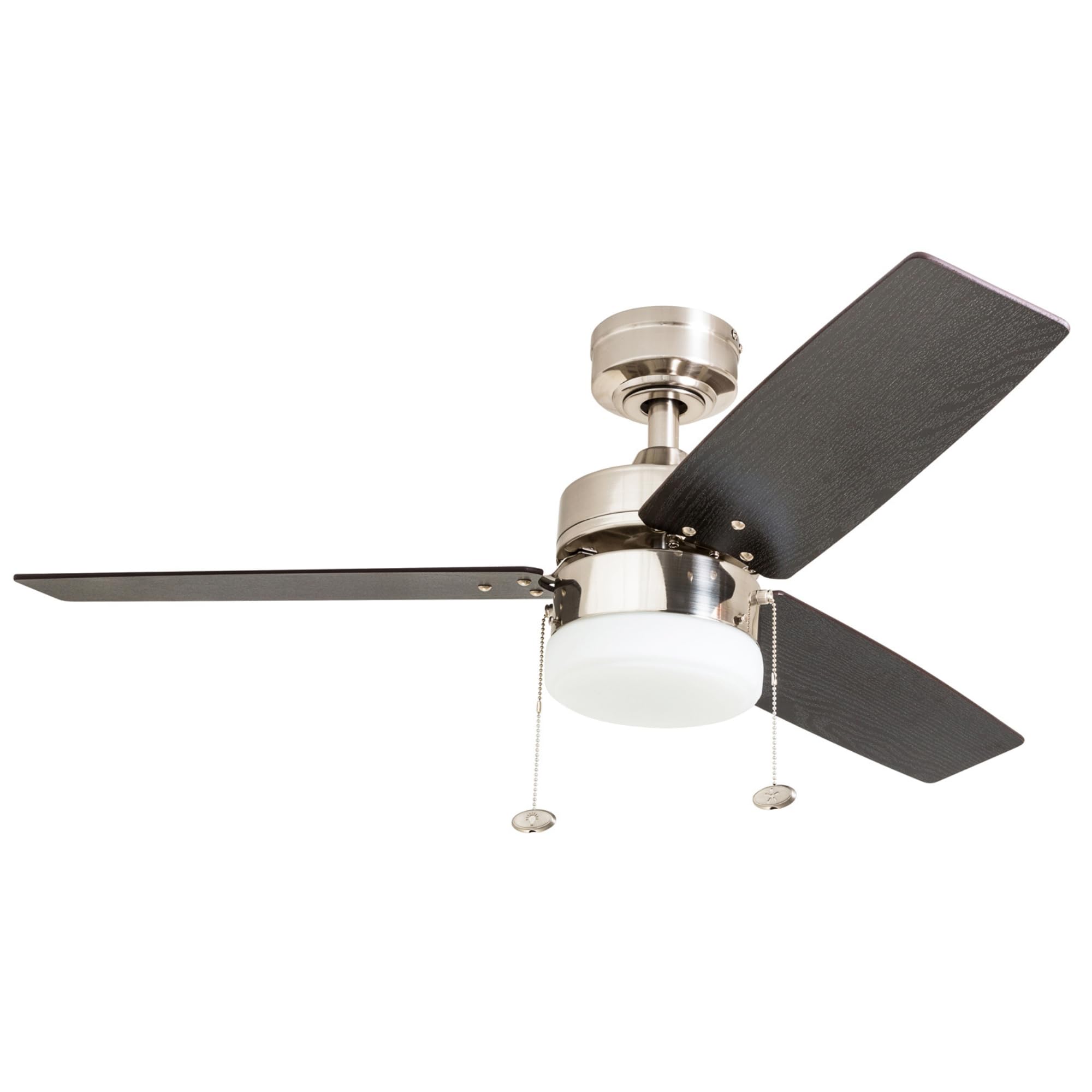 Prominence Home Reston, 42 Inch Modern Farmhouse LED Ceiling Fan with Light, Pull Chain, Dual Mounting Options, Dual Finish Blades, Reversible Motor - 51014-01 (Brushed Nickel)