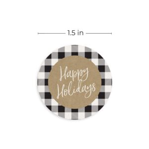 Black and White Buffalo Plaid Happy Holidays Stickers/500 Christmas Tags