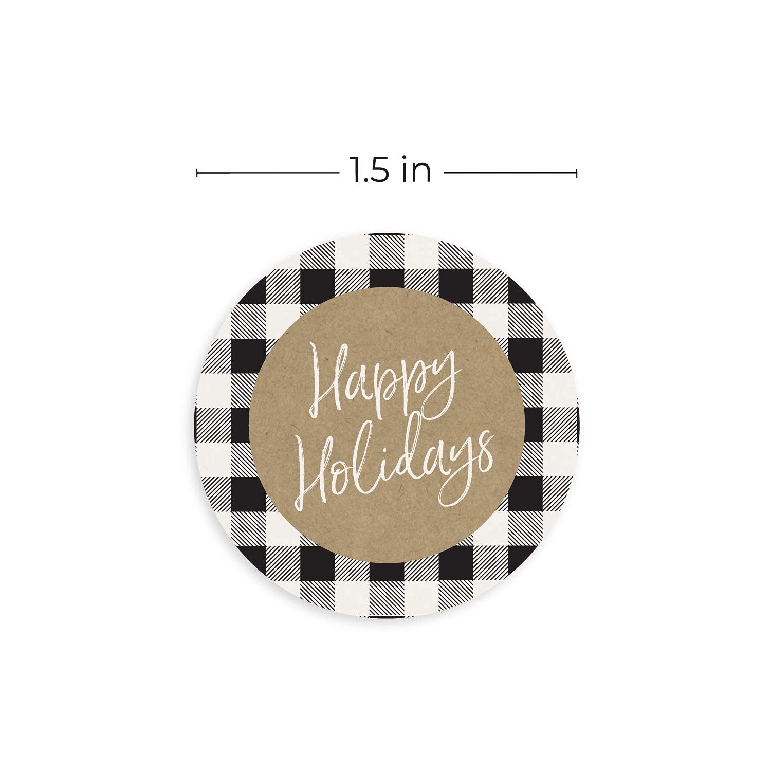 Black and White Buffalo Plaid Happy Holidays Stickers/500 Christmas Tags