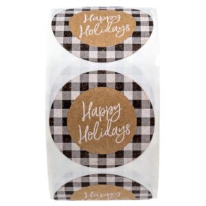 Black and White Buffalo Plaid Happy Holidays Stickers/500 Christmas Tags