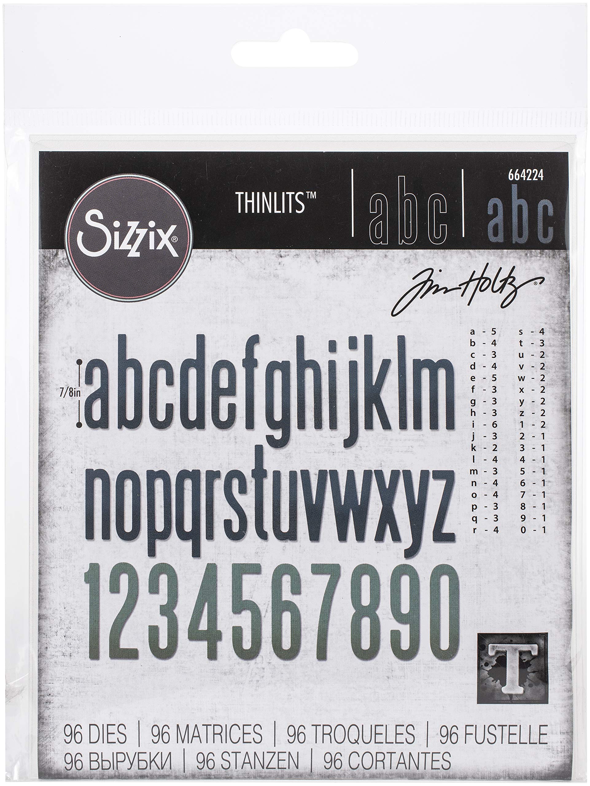 Sizzix Thinlits Die Set 96 Pack Alphanumeric Classic Lower Case by Tim Holtz, Multicolor