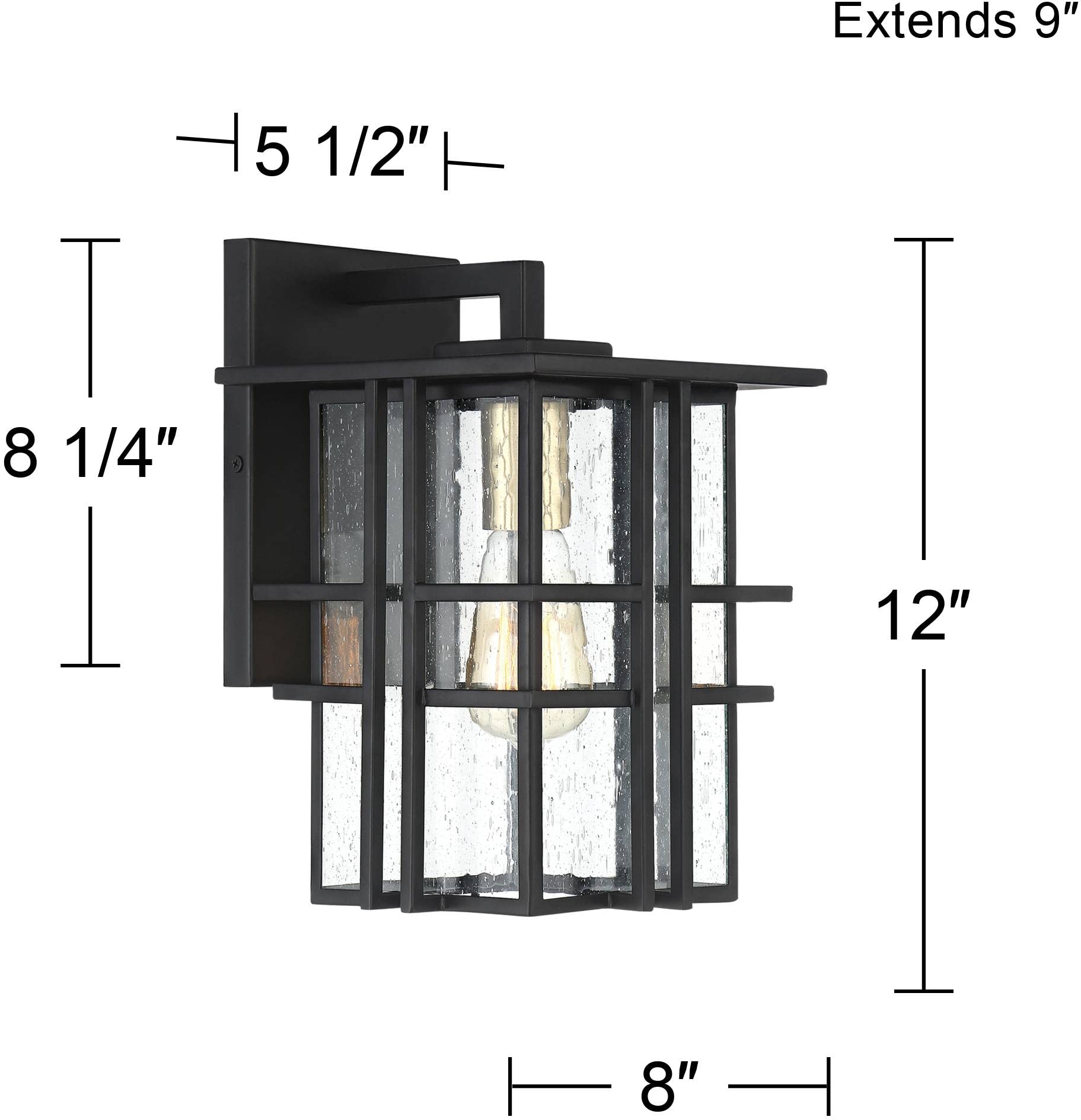 Possini Euro Design Arley Modern Outdoor Wall Light Fixture Black Geometric Frame 12" Seedy Glass for Exterior Barn Deck House Porch Yard Patio Outside Garage Front Door Garden Home Roof Lawn