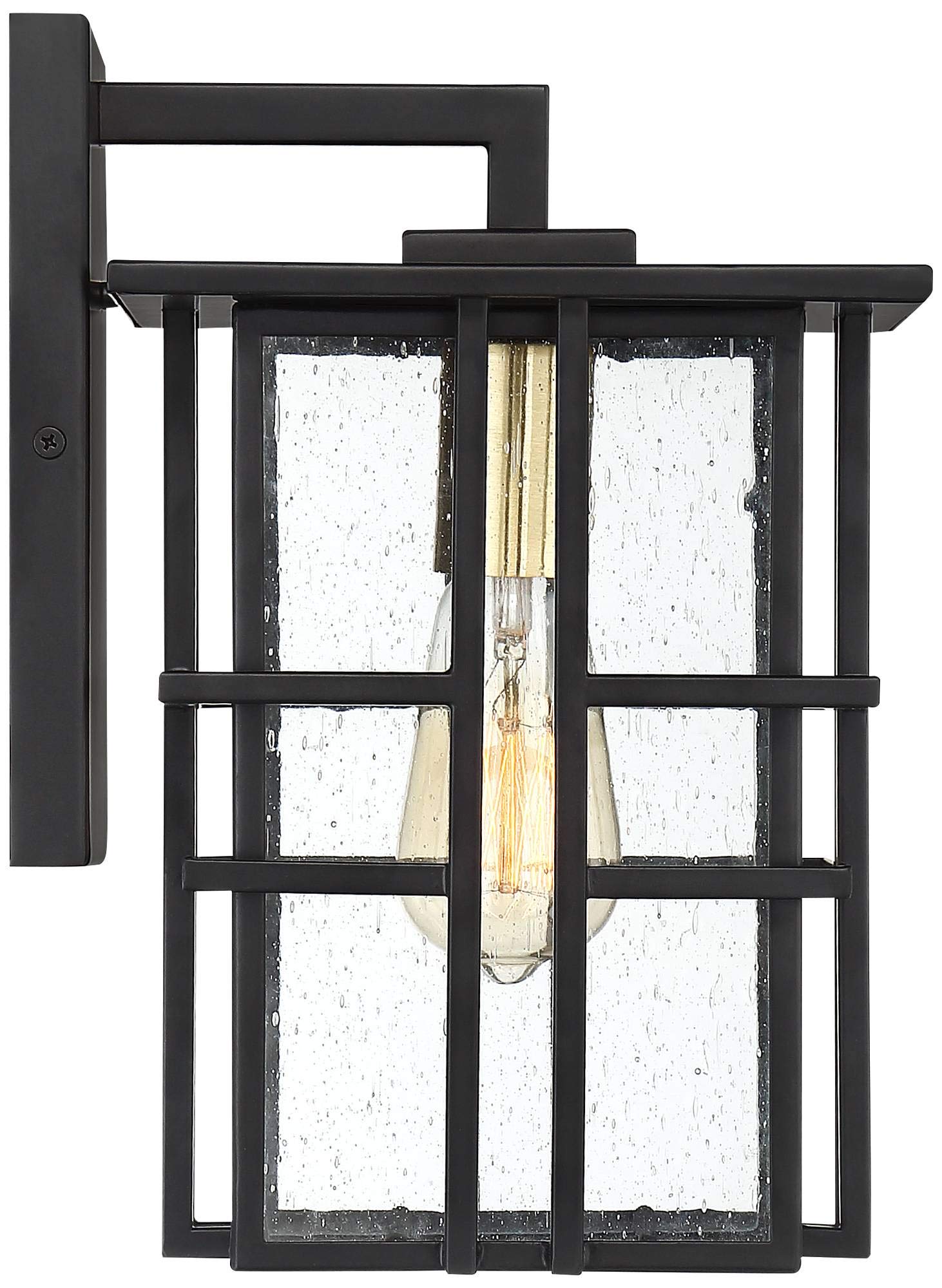 Possini Euro Design Arley Modern Outdoor Wall Light Fixture Black Geometric Frame 12" Seedy Glass for Exterior Barn Deck House Porch Yard Patio Outside Garage Front Door Garden Home Roof Lawn