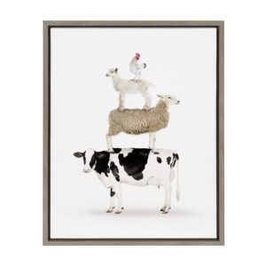 kate and laurel sylvie stacked farm animals framed canvas wall art by amy peterson, 18x24 gray, funny farm animal wall decor