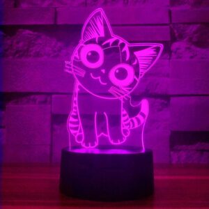 i-chony cat gift night light for kids,auto 7 colors changing cat table lamp,3d illusion bedside lamp,cute cat gifts for women teens boys girls birthday christmas gifts