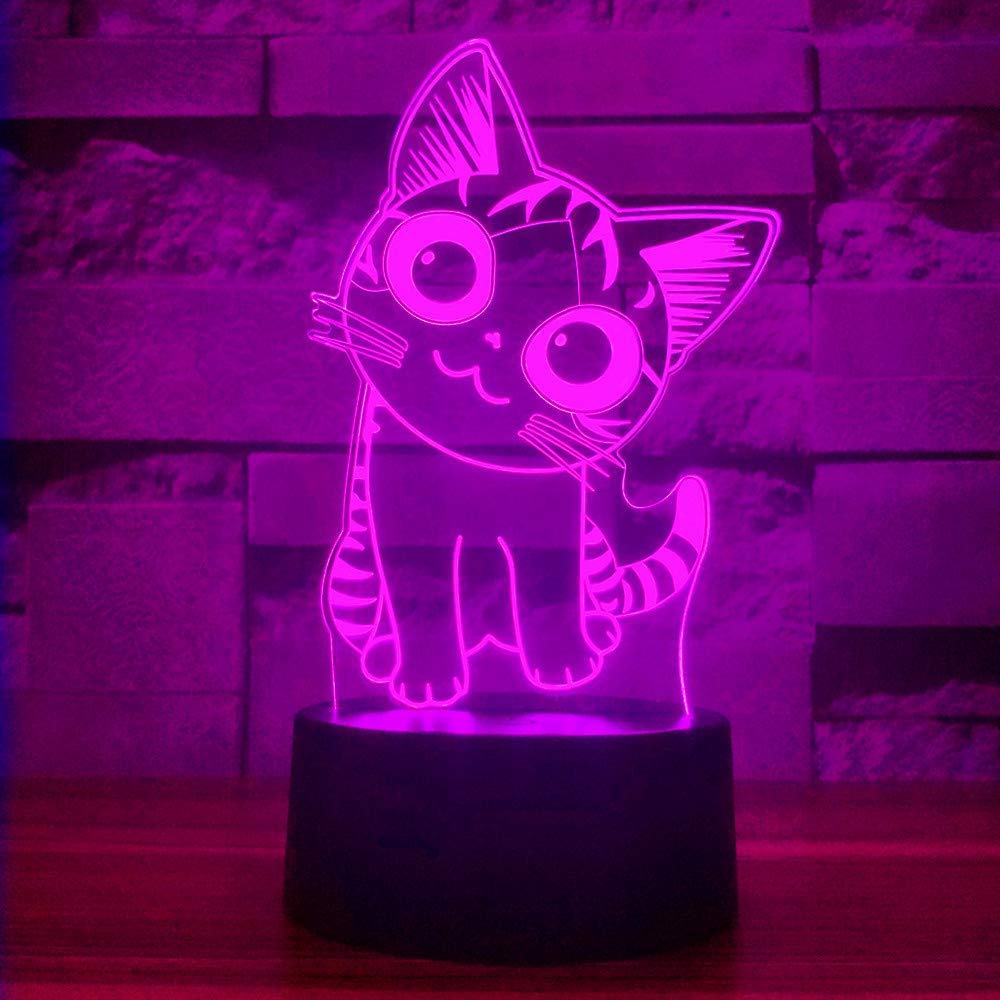 i-CHONY Cat Gift Night Light for Kids,Auto 7 Colors Changing Cat Table Lamp,3D Illusion Bedside Lamp,Cute Cat Gifts for Women Teens Boys Girls Birthday Christmas Gifts