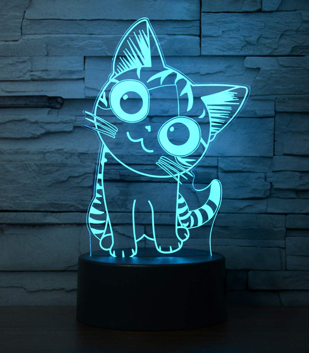 i-CHONY Cat Gift Night Light for Kids,Auto 7 Colors Changing Cat Table Lamp,3D Illusion Bedside Lamp,Cute Cat Gifts for Women Teens Boys Girls Birthday Christmas Gifts