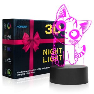 i-CHONY Cat Gift Night Light for Kids,Auto 7 Colors Changing Cat Table Lamp,3D Illusion Bedside Lamp,Cute Cat Gifts for Women Teens Boys Girls Birthday Christmas Gifts