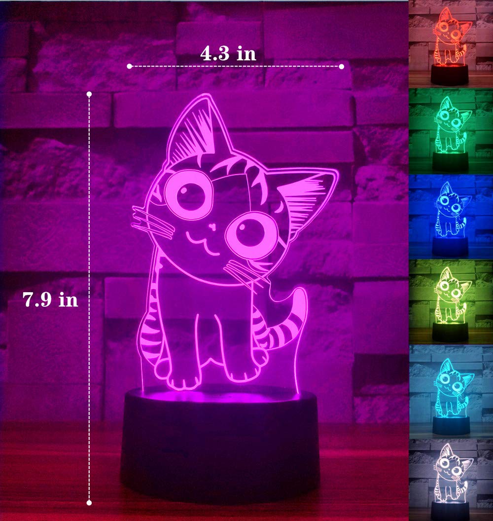 i-CHONY Cat Gift Night Light for Kids,Auto 7 Colors Changing Cat Table Lamp,3D Illusion Bedside Lamp,Cute Cat Gifts for Women Teens Boys Girls Birthday Christmas Gifts